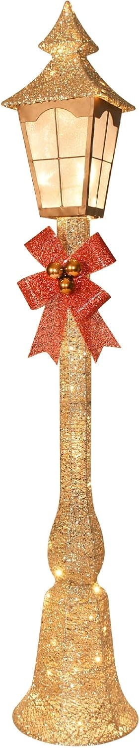Holilite 61.5 Inch Plug-in Christmas Lamp Post, 60 LEDs, Red Bow / Plug-in 61.5 inch Christmas lamp post, 60