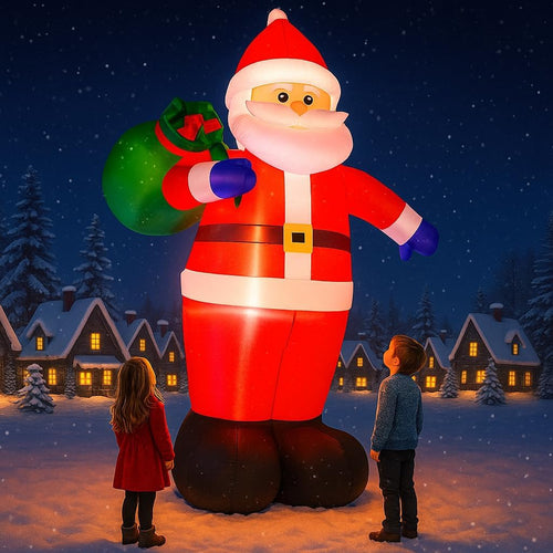 12 Feet Giant Christmas Inflatables Santa Claus Outdoor Decorations, Blow Up Huge Santa Claus with Gift Bag,