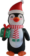 12 FT Tall Lighted Christmas Inflatable Happy Penguin / Christmas Hat & Scarf on Gift Box, Outdoor/Indoor