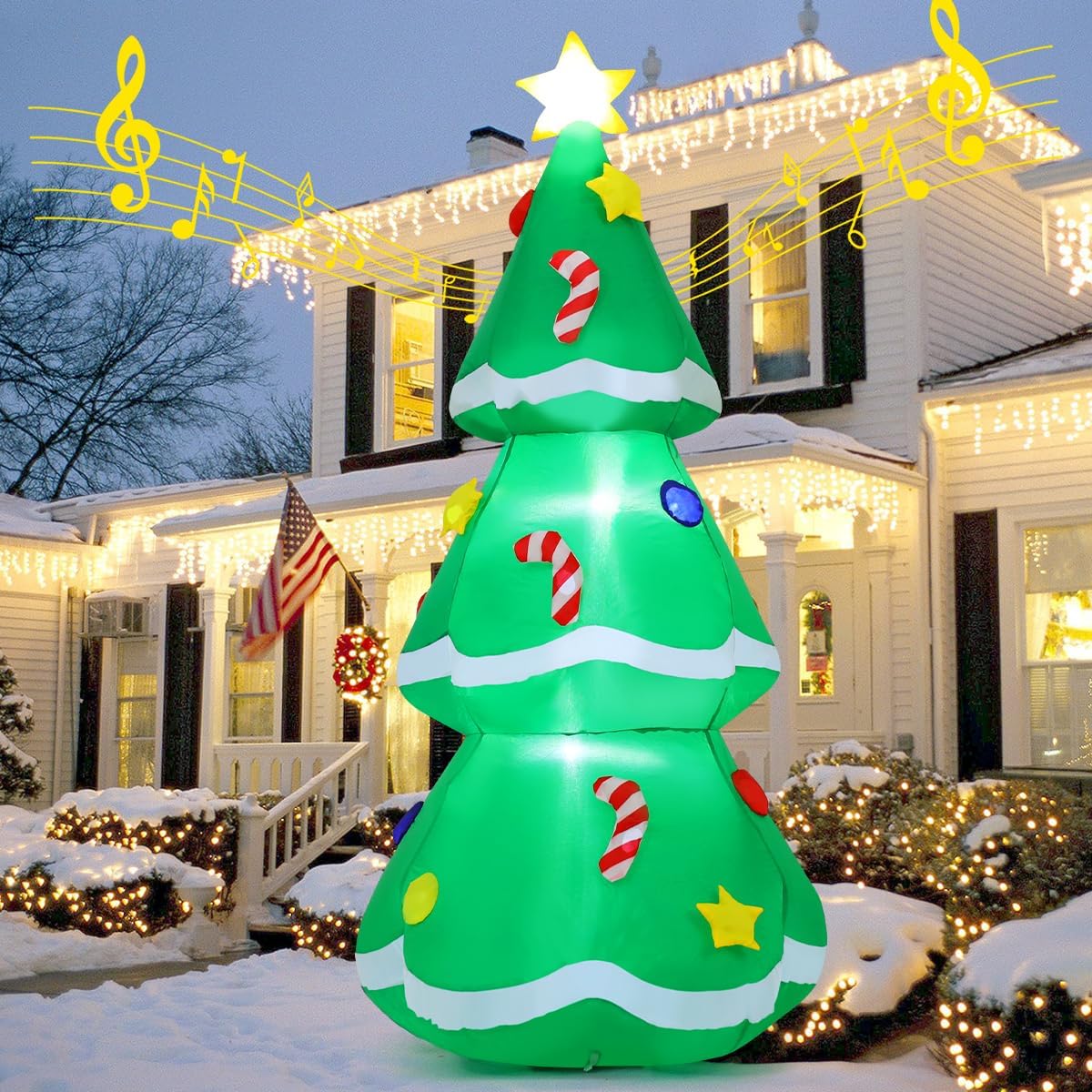 GOOSH 10.5 FT Christmas Inflatables Tree with Built-in Music Box & LEDs Outdoor Decorations Blow Up Tree Yard
