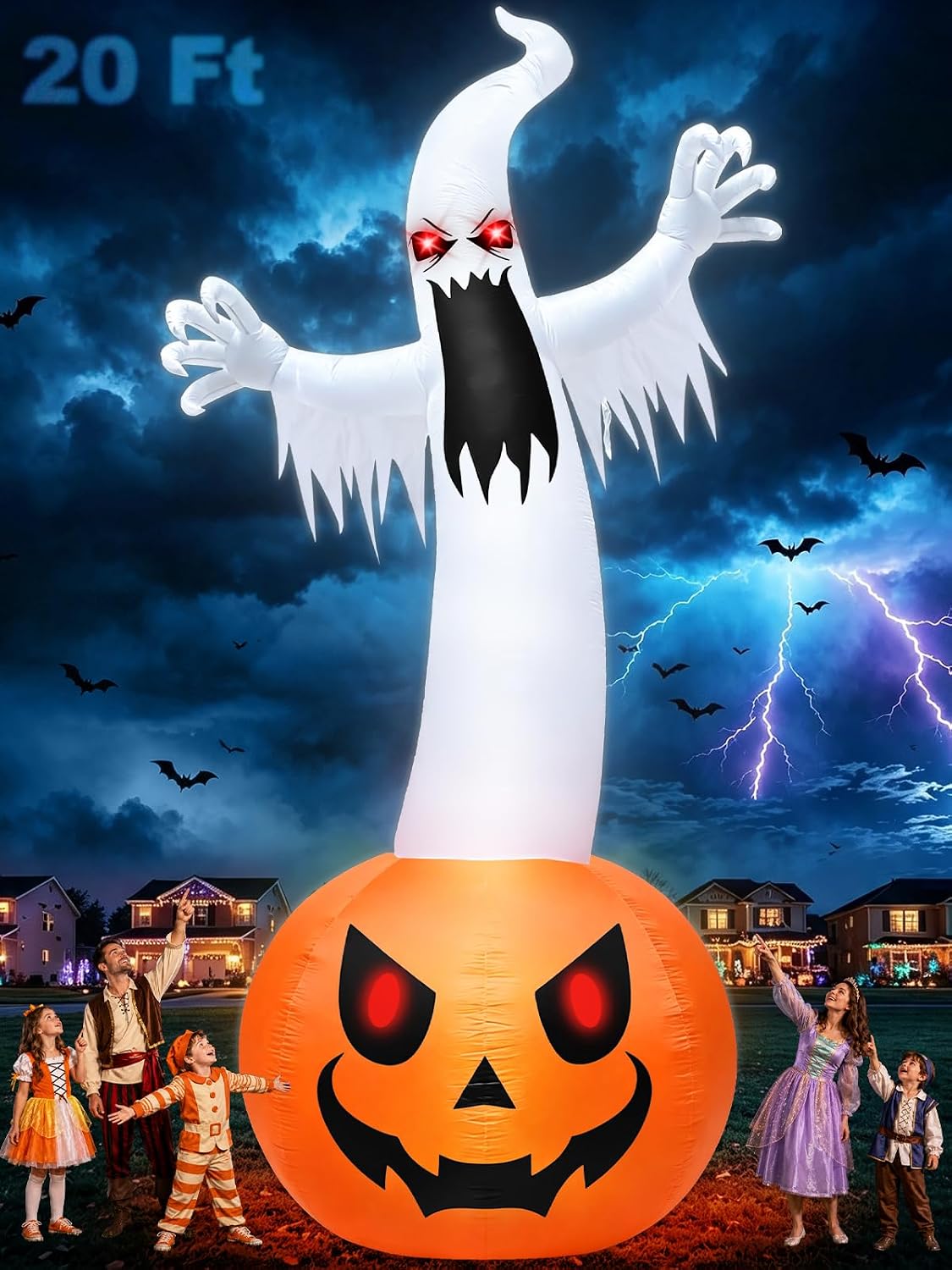 Super Giant 20 FT Halloween Inflatables Pumpkin Ghost Outdoor Decorations / Built in 9 LED Lights,Blow Up