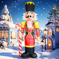 DomKom 12FT Christmas Inflatables Nutcracker, Giant Nutcracker Holds Candy Cane Blow up Yard Decoration,