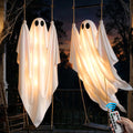 DUSFAN 2 Pack Halloween Decorations Outdoor, 5 FT Pre-Assembled Hanging Swinging Ghosts with Adjustable Arms, 8 Light Mode...