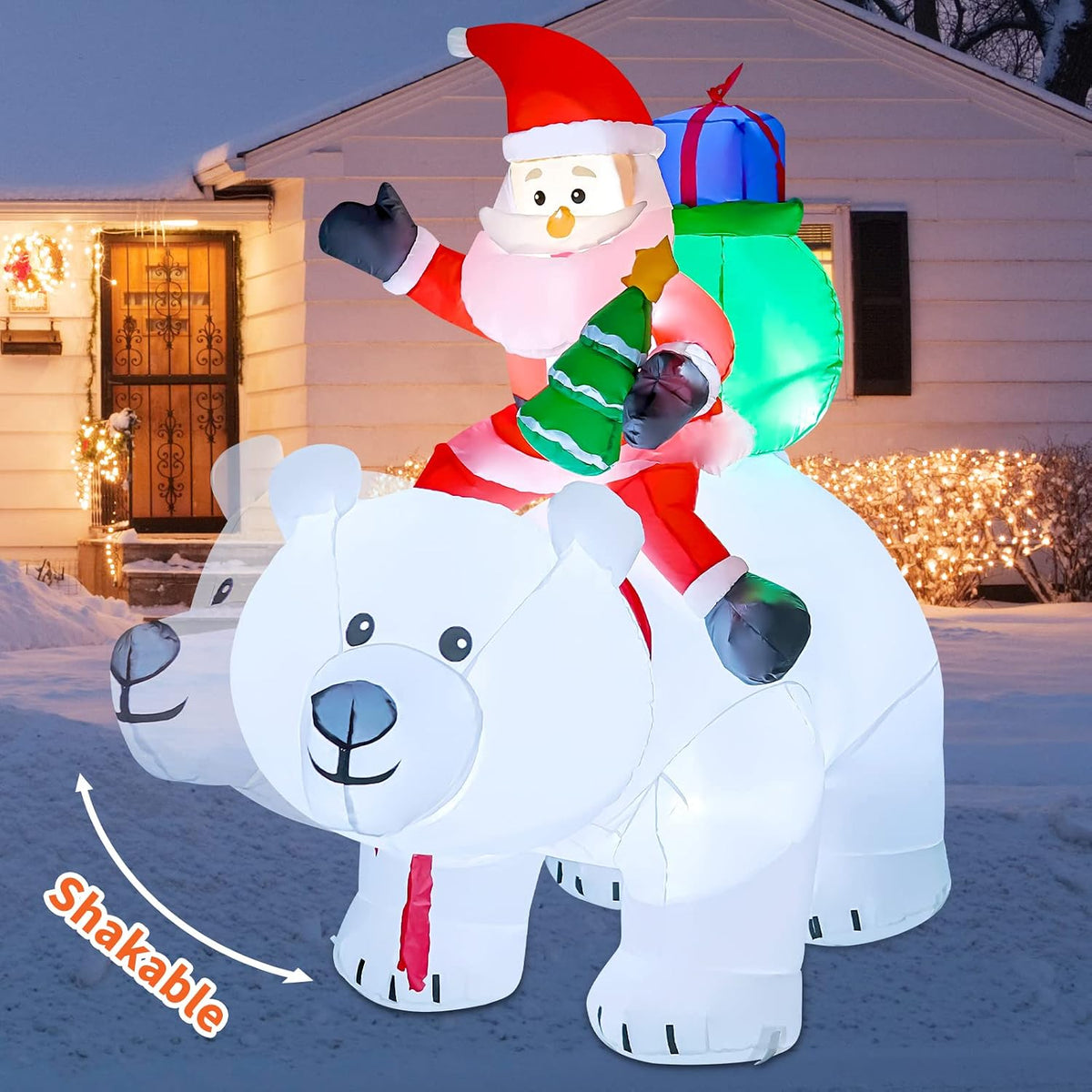 GOOSH 6 FT Christmas Inflatables Santa Clause Riding Bear with Shaking Head Outdoor Decorations Blow Up Yard