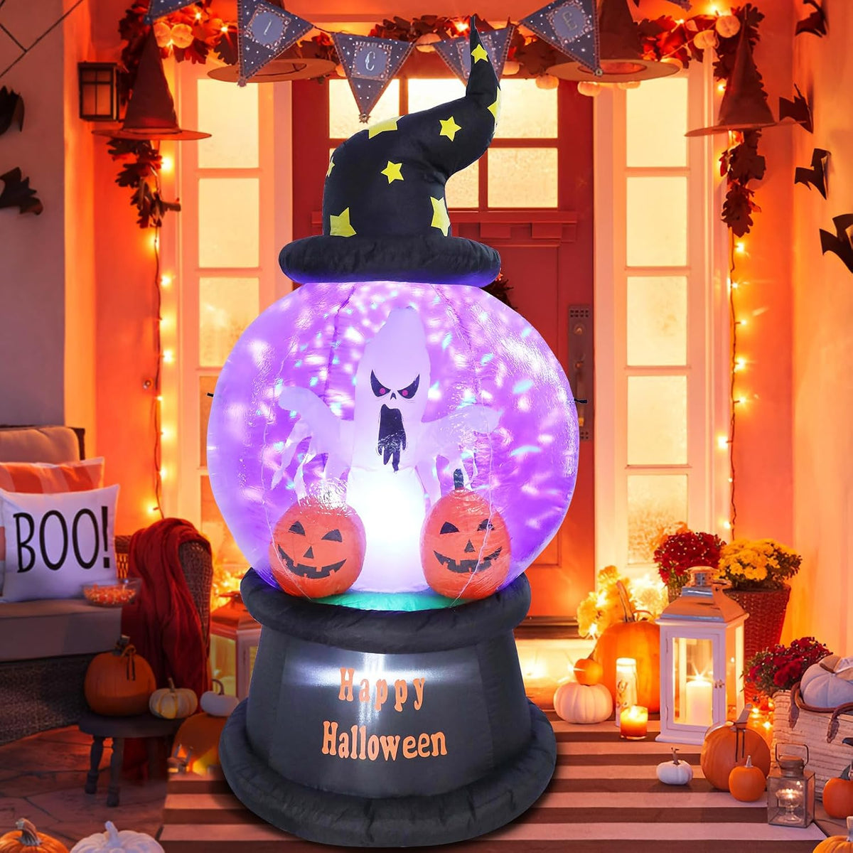6 FT Tall Halloween inflatables Outdoor Decorations with Crystal Ball Build-in LEDs Blow Up Inflatable for