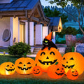 Tangkula 7.5 FT Halloween Inflatable Pumpkin Combo W/Witch Black Cat, Blow up Pumpkin Decoration W/Built-in