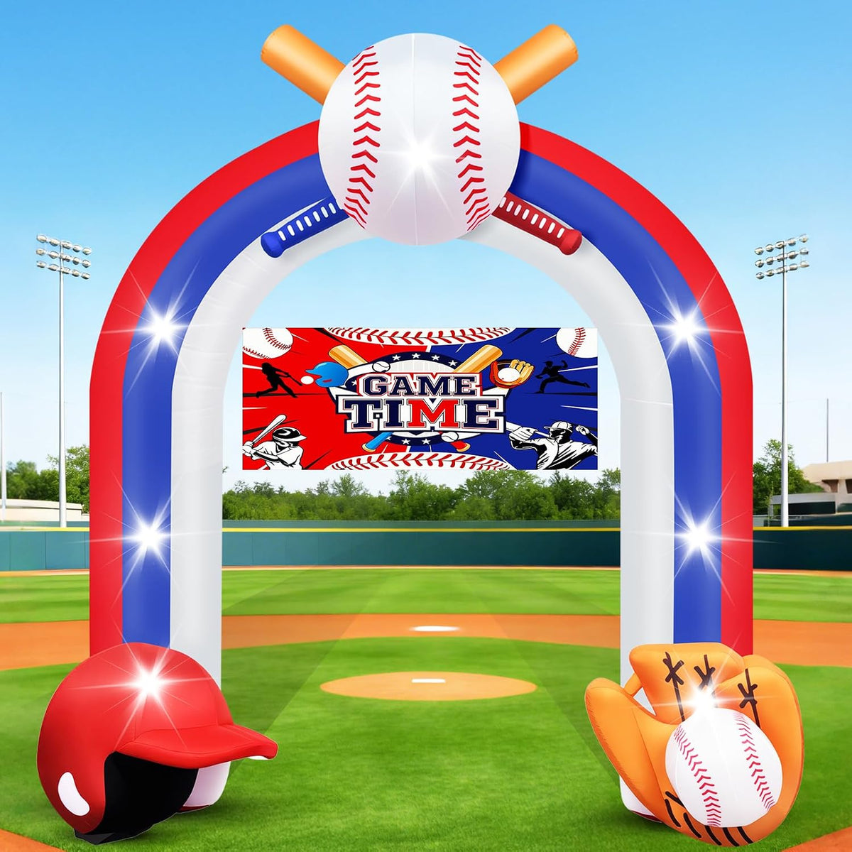 9Ft Inflatable Baseball Outdoor Holiday Yard Birthday Party Decorations / With Banner, Built-in 7 LED Lights,