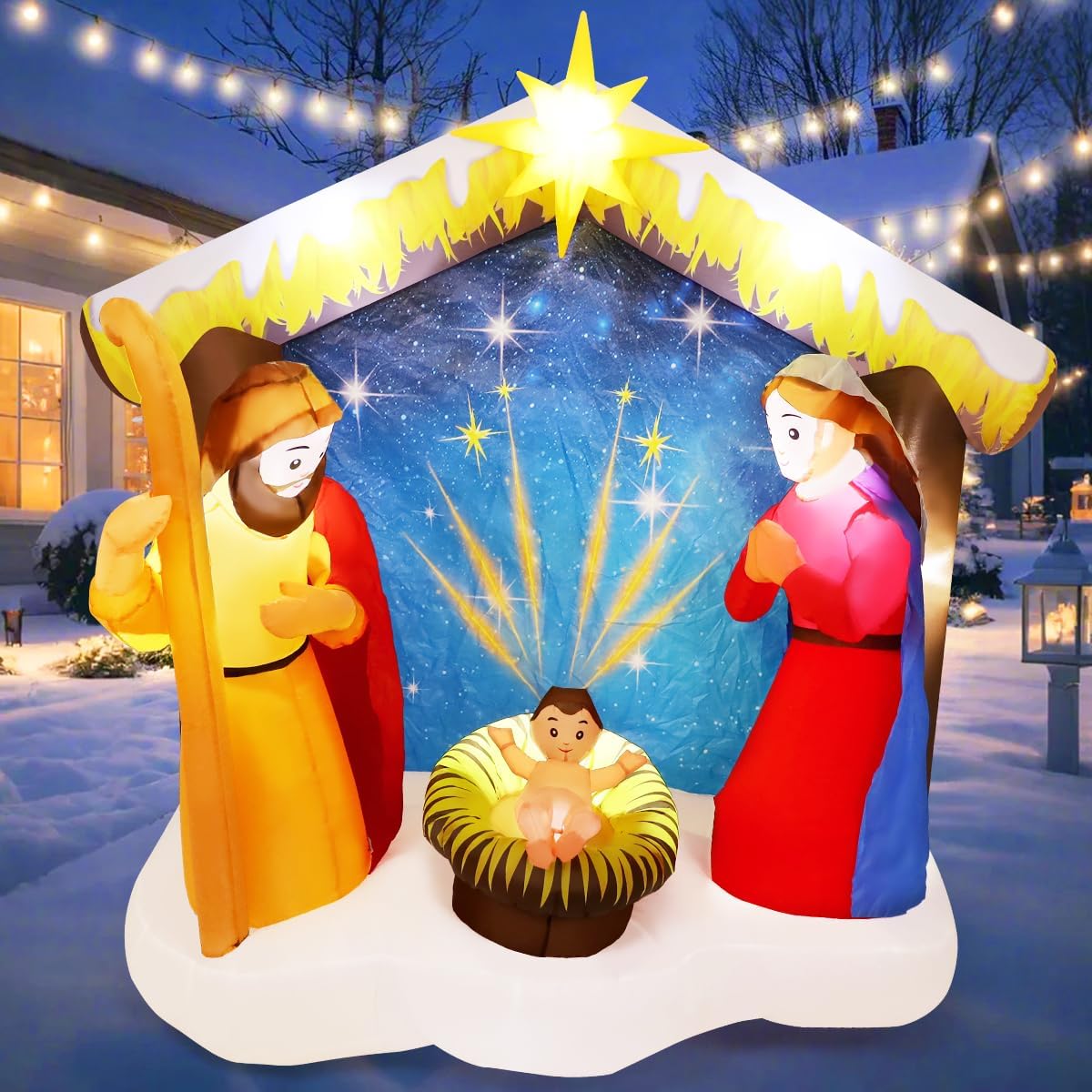 COMIN 6FT Christmas Inflatables Nativity Scene Outdoor Decorations, Christmas Blow Ups Yard Decorations