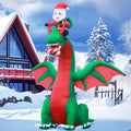 DomKom 8FT Christmas Inflatable Dragon with Santa Claus - Enhanced Stability & Full-Body LED Lighting