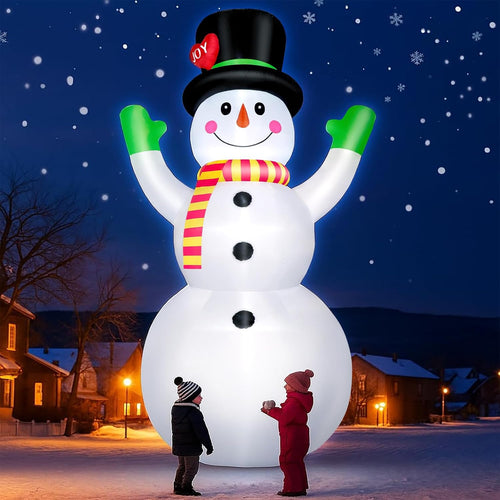 10FT Christmas Inflatables Snowman Wear Magic Hat, Blow Up Outdoor Decorations, Giant Snow Man Built-in