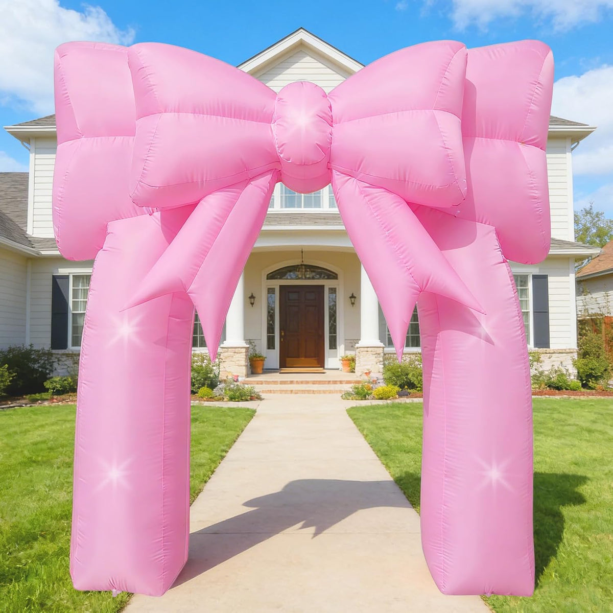 9FT Pink Bow Inflatable Arch Outdoor Decorations Giant Blow-up Bow Arch Built-in 5 LED Lights for Pink