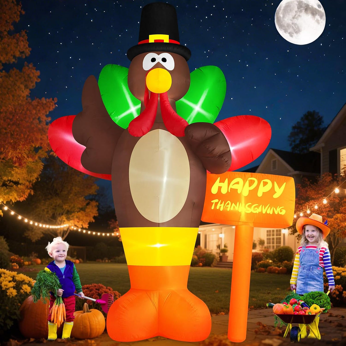 Danxilu 12FT Giant Thanksgiving Inflatables Turkey Decorations Outdoor / Built-in LED Lights, Blow Up Turkey