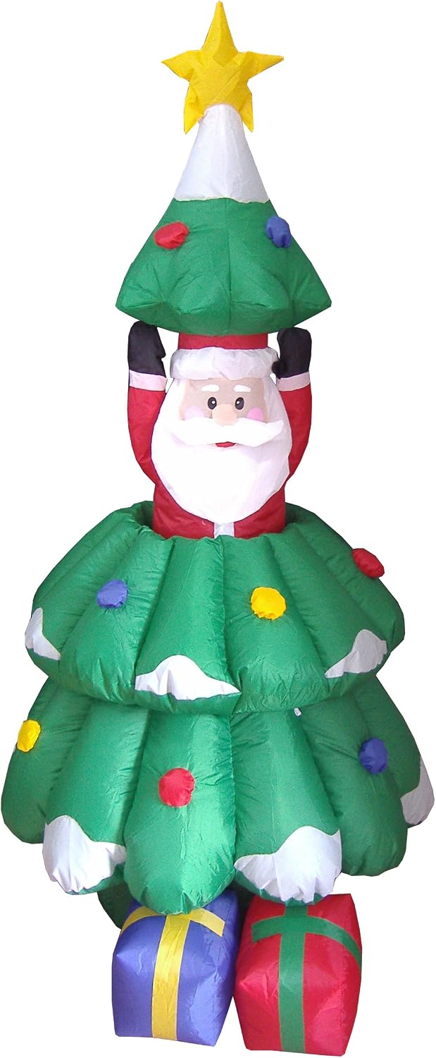 5 FT Animated Lighted Christmas Inflatable Santa Claus Rising from Tree / Outdoor Indoor Yard Blow-Up