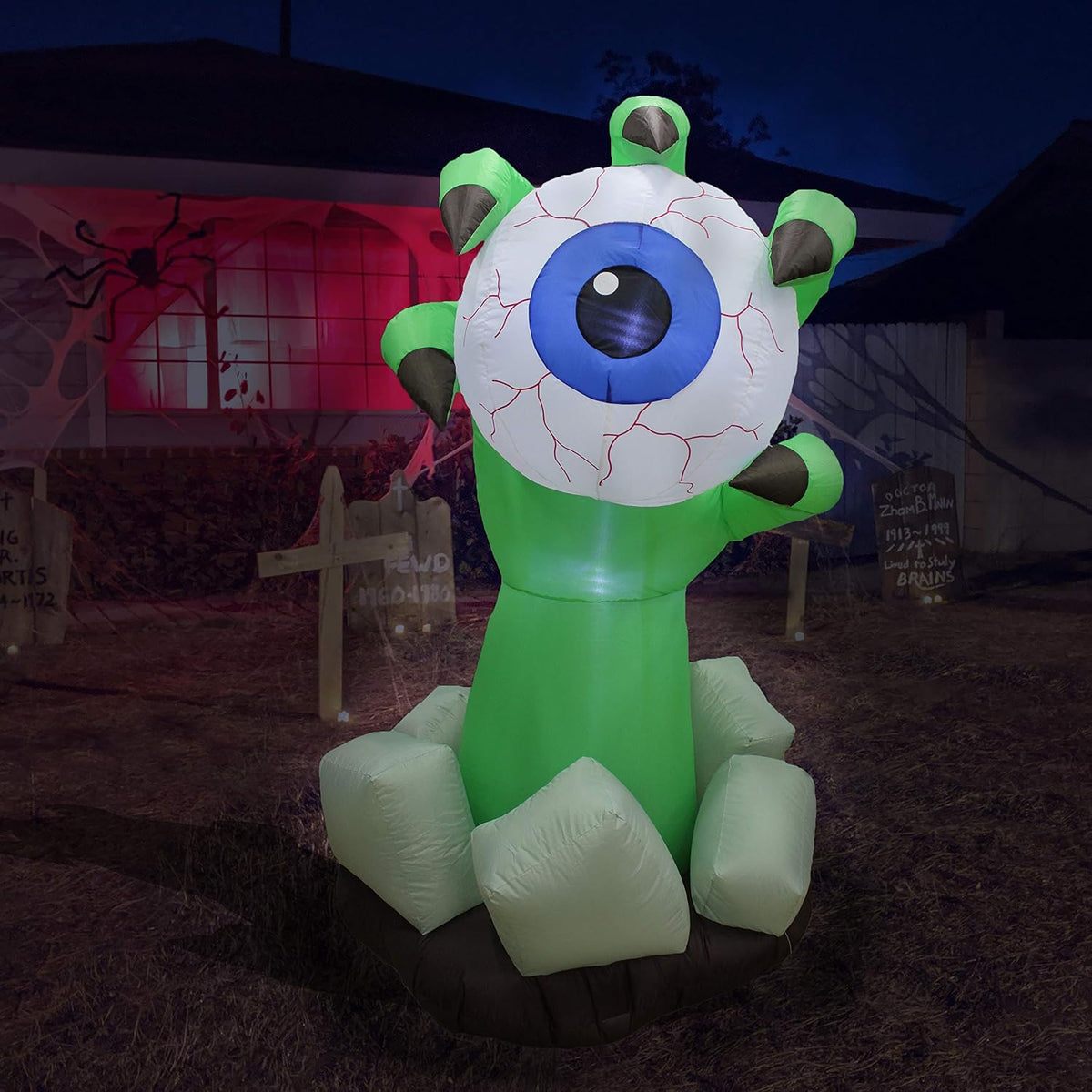 6 FT Halloween Inflatable Monster Hand with Eyeball / LED Lights, Outdoor Indoor Decor, Blow Up Lighted, Yard