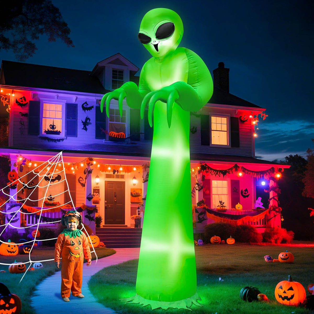 12 FT Scary Halloween Inflatable Alien Built-in LEDs Outdoor Decoration / 12 Ft Tall Halloween Inflatables,