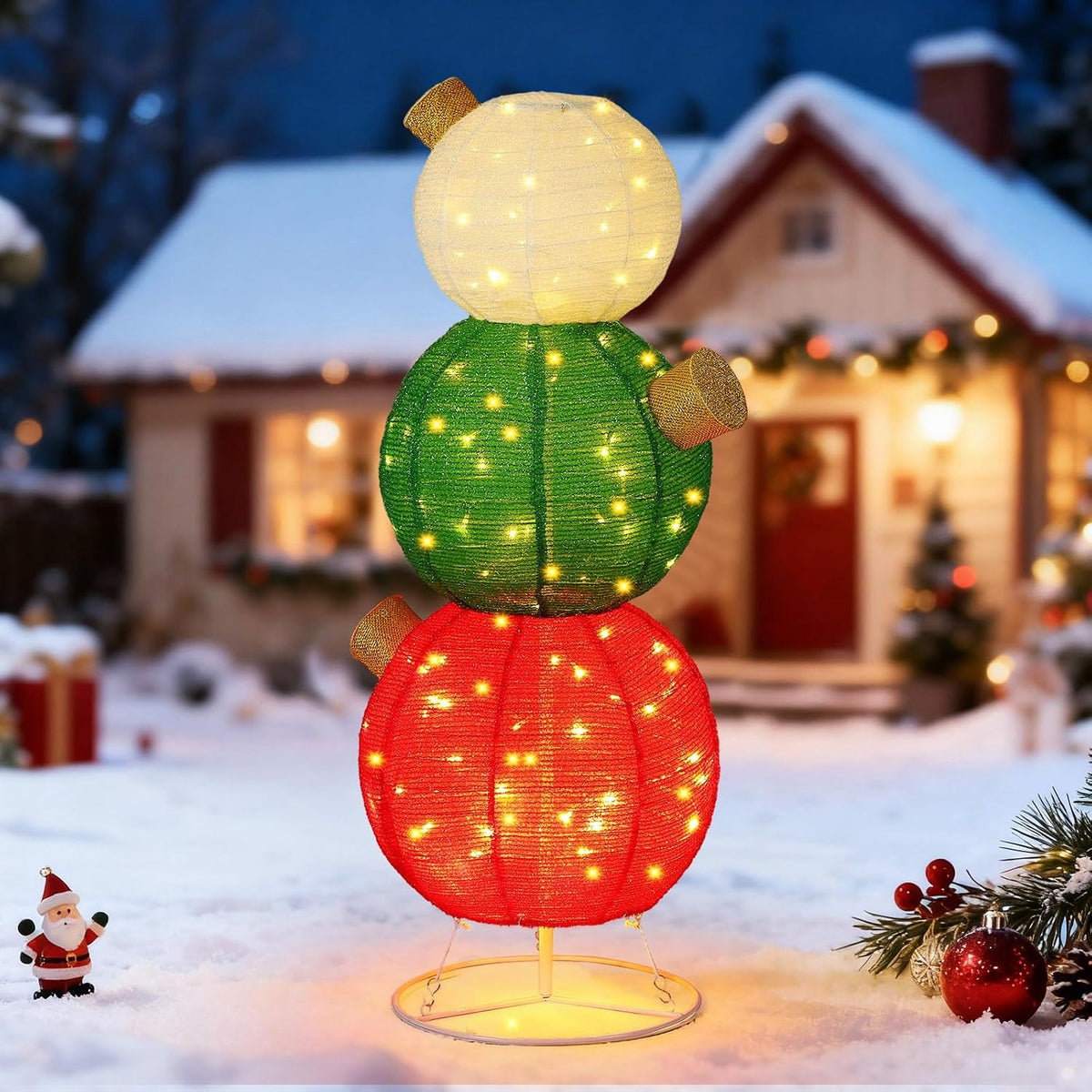 Pinkunn 3ft Pop-Up Christmas Lighted Outdoor Ball Ornaments White Green Red / Shiny Giant Oversized