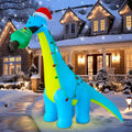 DR.DUDU 12 FT Christmas Inflatable Outdoor Decorations Blow Up Dinosaur / Giant Yard Inflatables with Santa