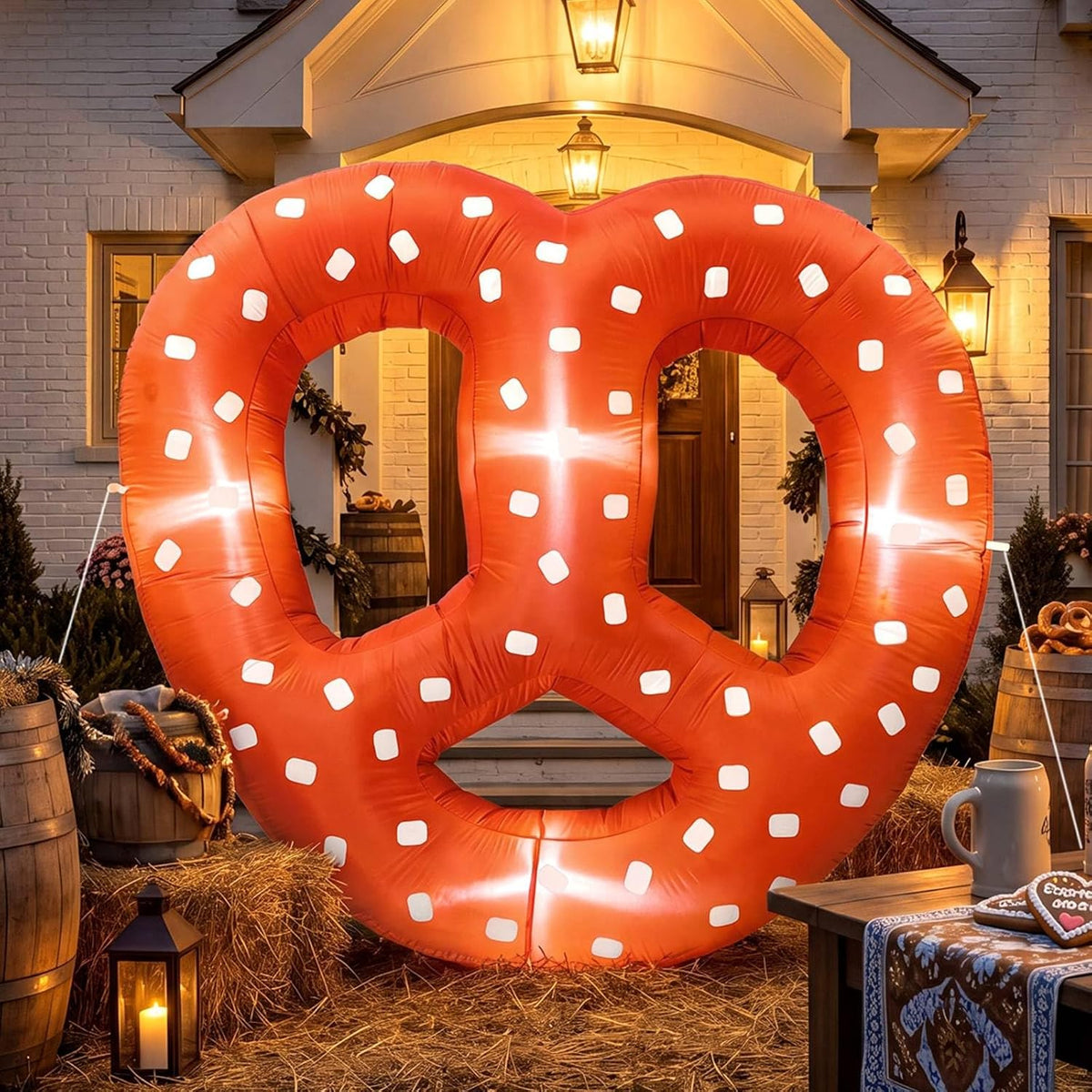 5.5FT Inflatable Pretzel Decoration LED Lighted Oktoberfest Beer Party Prop / Built in LED Lights, Giant