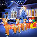 DomKom 12 FT Christmas Inflatable Outdoor Santa Claus on Sleigh with Three Reindeer, Building LED Lights,