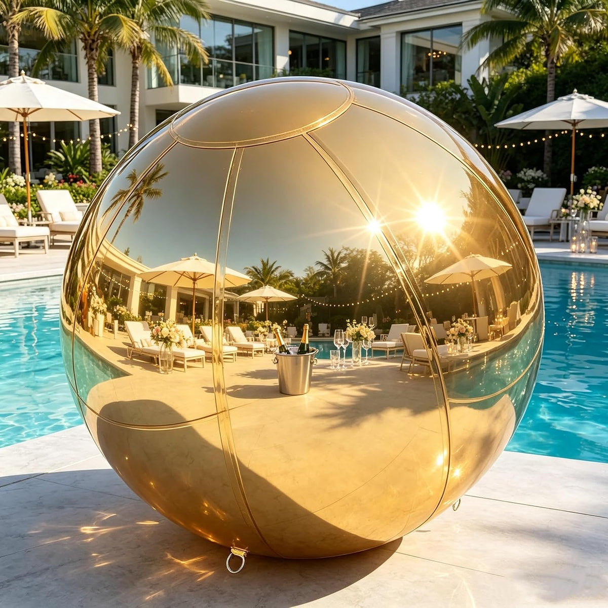 Gold Shiny Balls Inflatable Big Mirror Ball Yard Decor 59in Exclude Pump / Mirror Finish,Shiny Surface,Disco