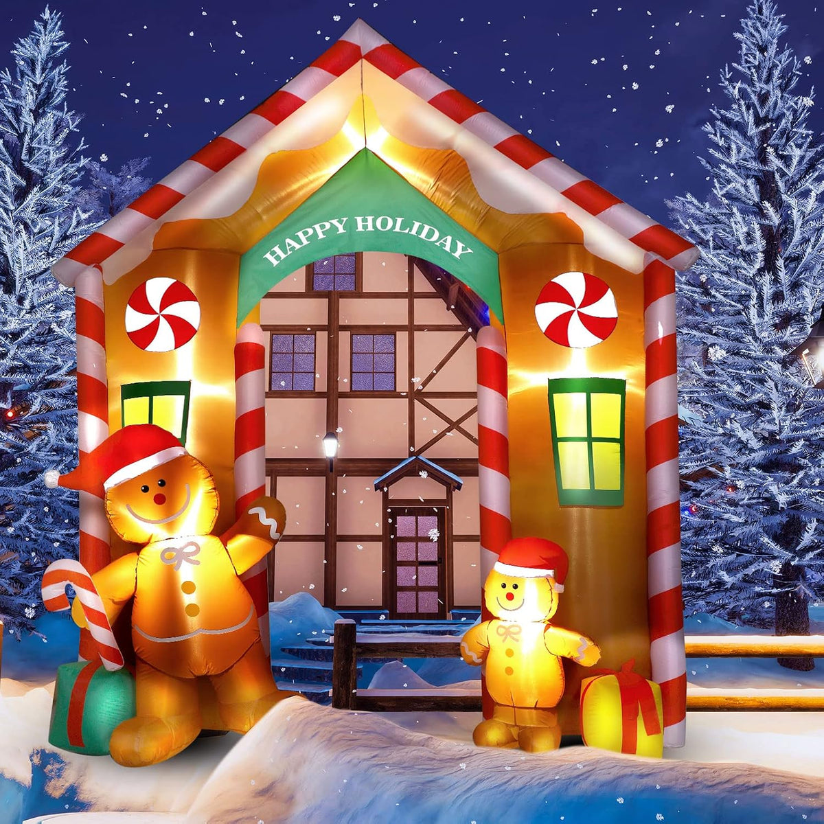 Hoteam 9.97ft Christmas Gingerbread Arch Outdoor Inflatable with LED Light / Gingerbread Man Cookie House