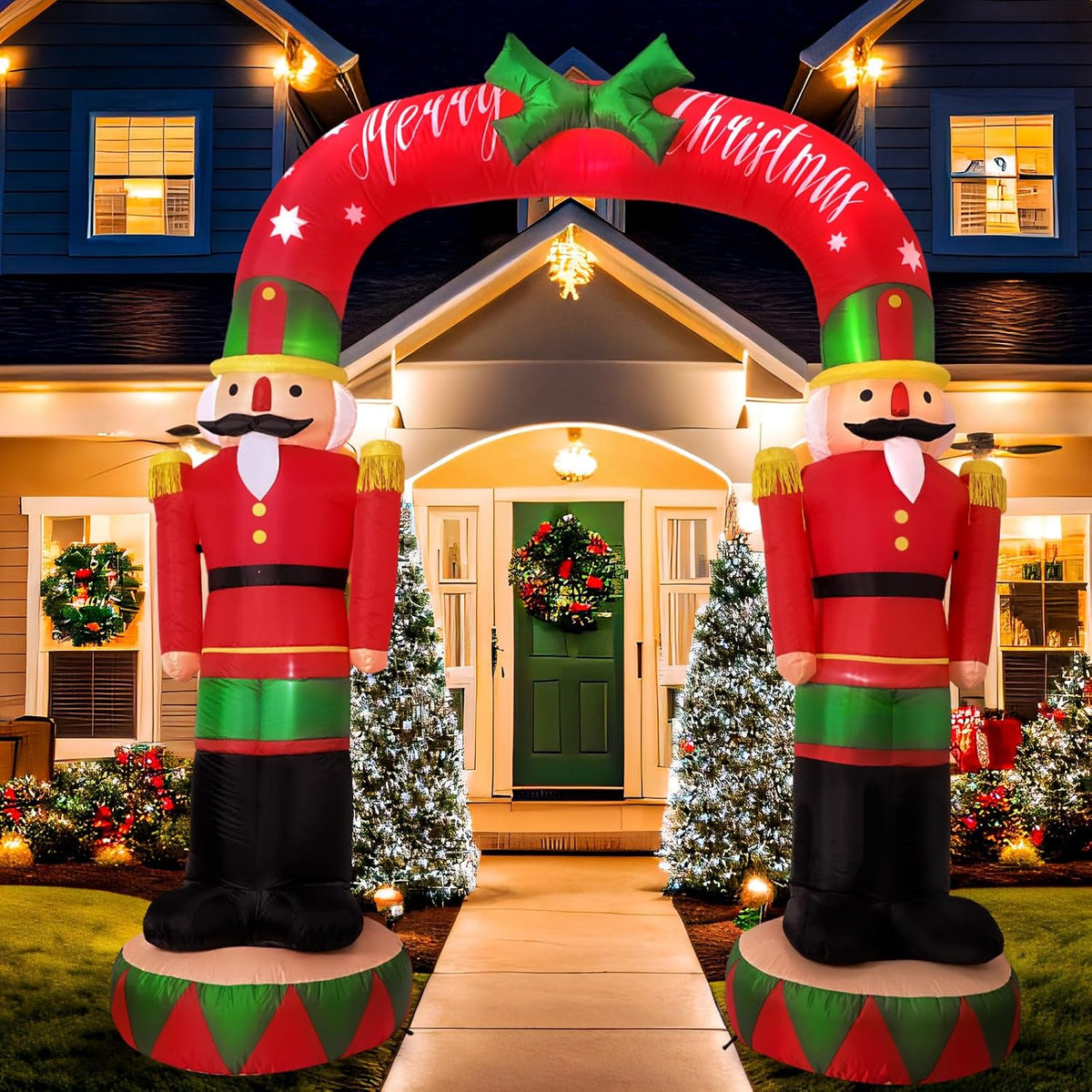 OurWarm 8FT Christmas Inflatable Outdoor Decoration, Nutcracker Soldier Inflatable Archway with Built-in LED