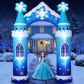 Sotiff 10 ft Giant Christmas Inflatable Decoration, Blue Winter Castle Arch / Ice Theme, Blue Castle & Snow