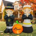 OurWarm 5FT Thanksgiving Inflatables Outdoor Decorations Boy & Girl Pilgrim / Pilgrim Inflatable with Pumpk