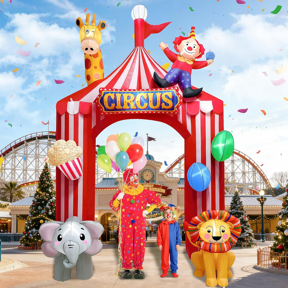 Kalolary 10FT Circus Party Arch Outdoor Decoration Inflatable / Blow Up Animal Inflatable with Built-in LED