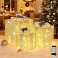 Brightever 12" 10" 8" Set of 3 Lighted Boxes - Larger Pre-lit Present Boxes with 70 LED Warm White String
