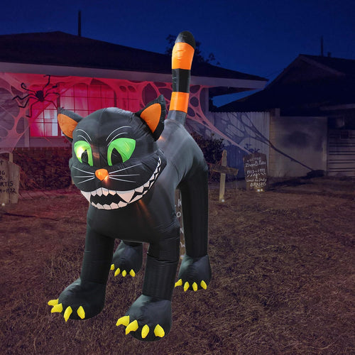 11 Foot Animated Inflatable Giant Black Cat / Lights, Outdoor Indoor, Blow Up Lighted, Yard Lawn Garden Decor