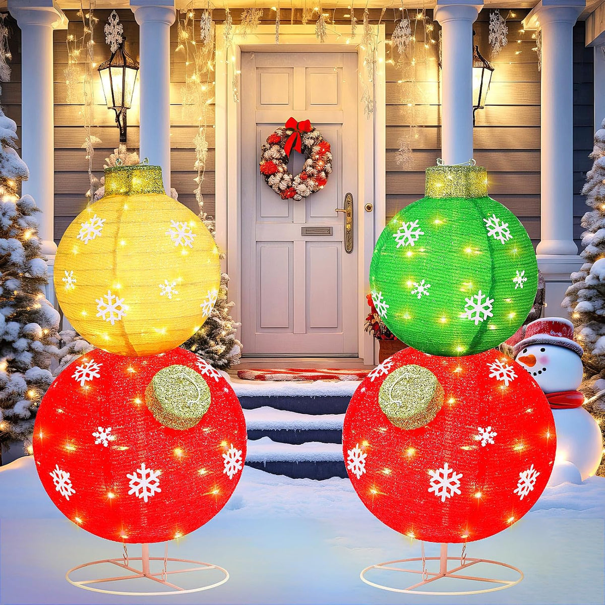 Dingion 2 Set Large Lighted Pop up Stackable Ornament Outdoor Christmas Ball Ornament for Decoration